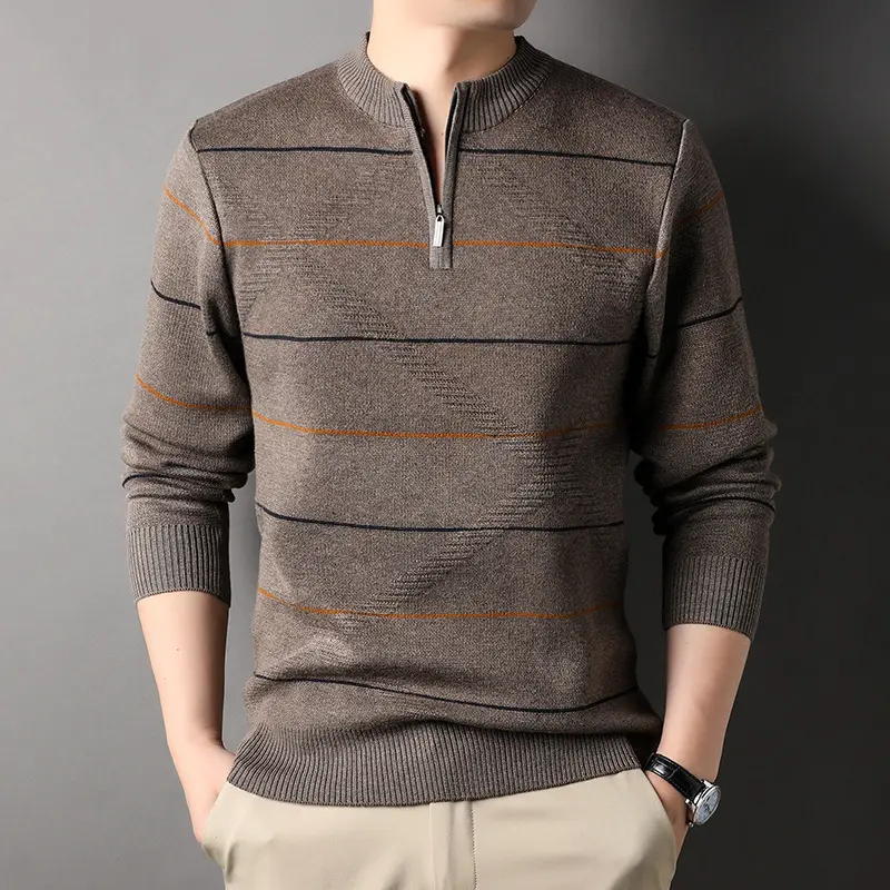 Zippered Mock-neck Knit Sweater