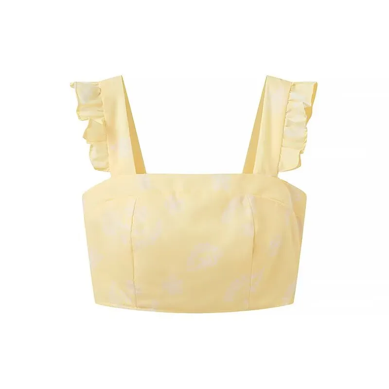 Casual Temperament Top Skirt Printing Suit - Yellow Top