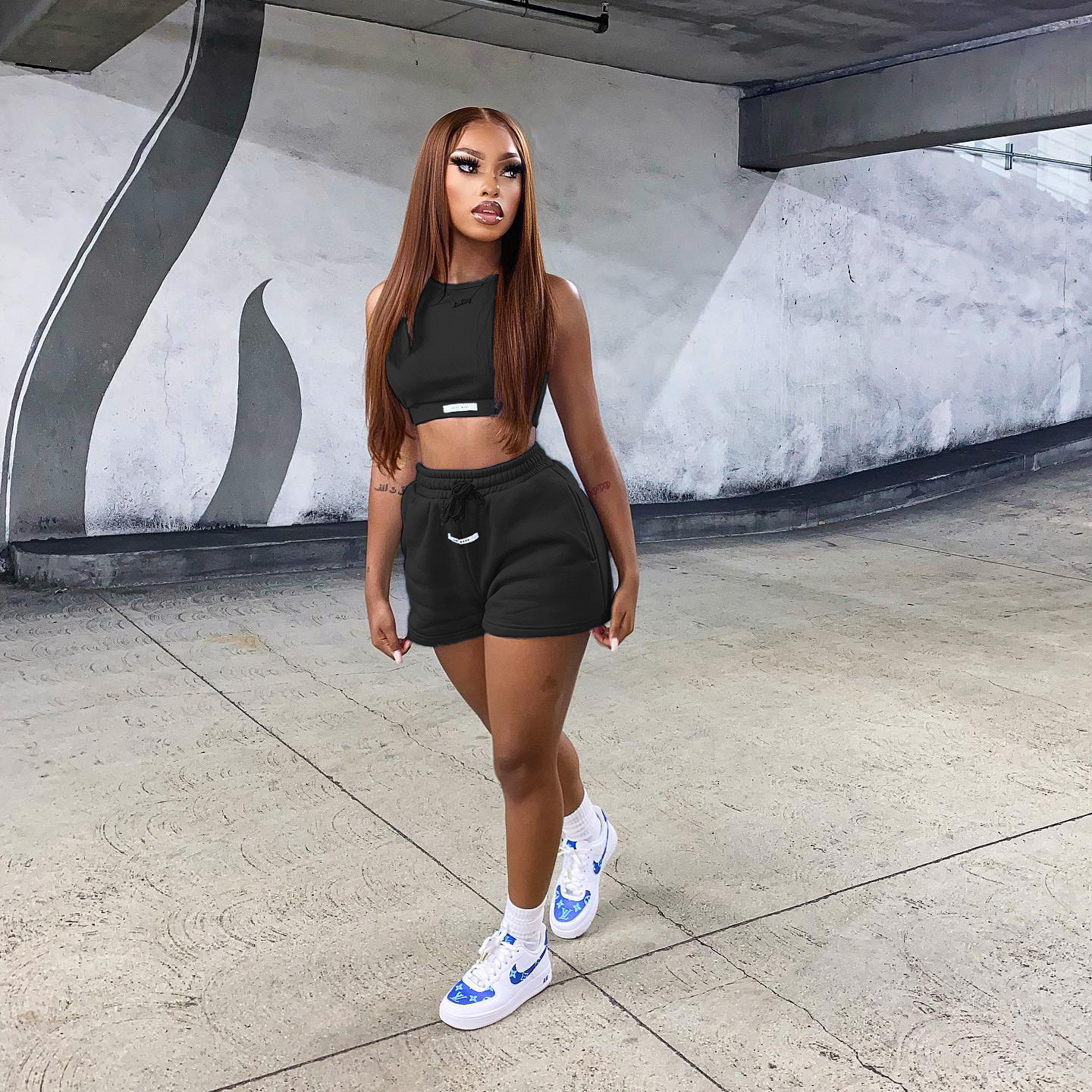 Casual Stylish Solid Color Label Two-piece Set