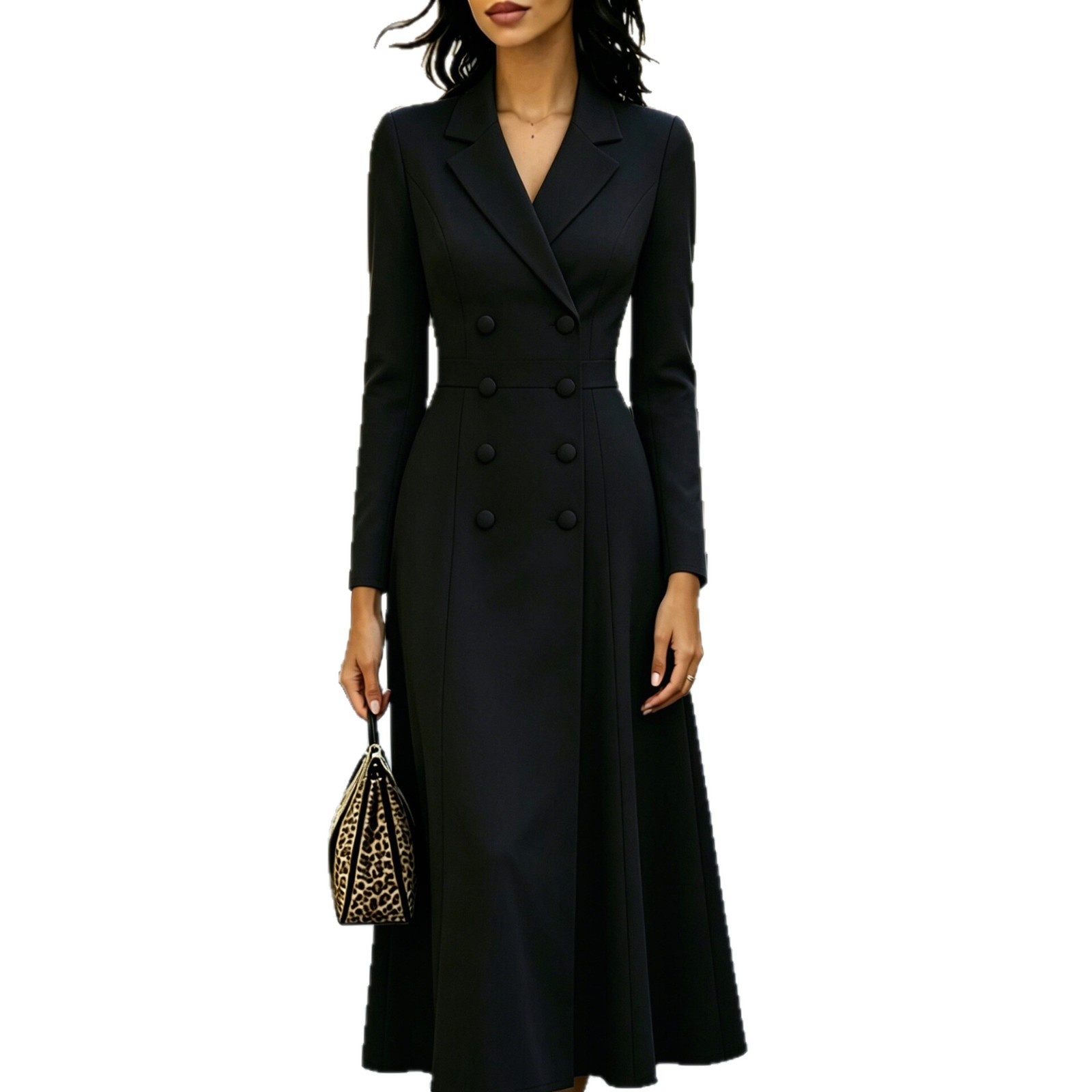 Elegant Double-breasted Tailored Long Dress With A Cinched Waist And A Flared Skirt — foto 4