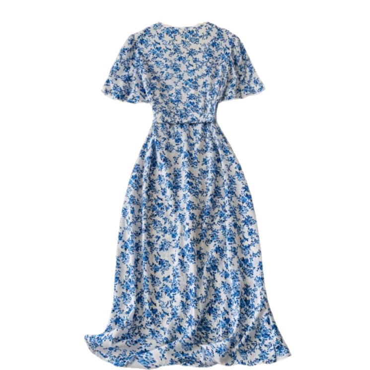 Short sleeved V neck Waist cinching A line Flared Dress Floral - Shop at LoveMi