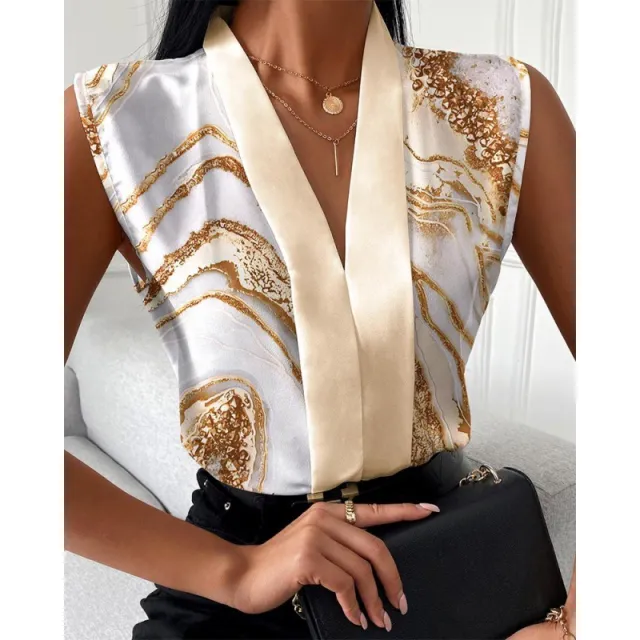 Printed Sleeveless Shirt Top For Women No 1 Color - Shop at LoveMi