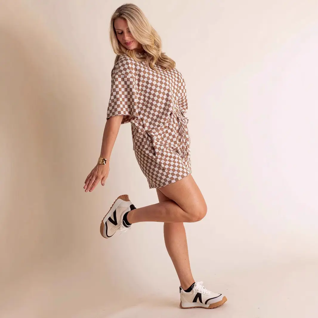 New Comfort Loose Leisure Suit Women's European And American Fashion Plaid Short-sleeved Shirt And Shorts Two-piece Set