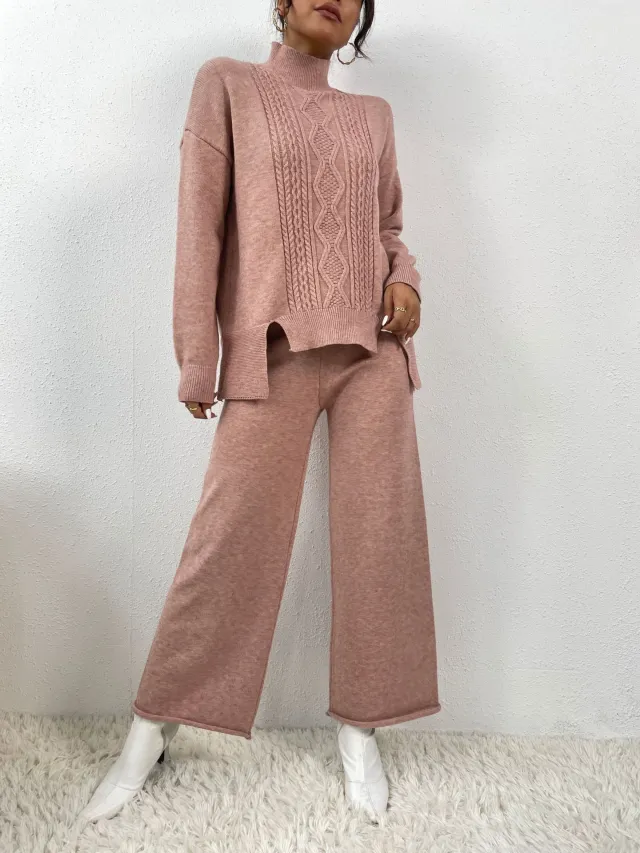 Idle Style Fashionable Set That Makes You Look Younger Women's Turtleneck Knitting Sweater Pink - Shop at LoveMi