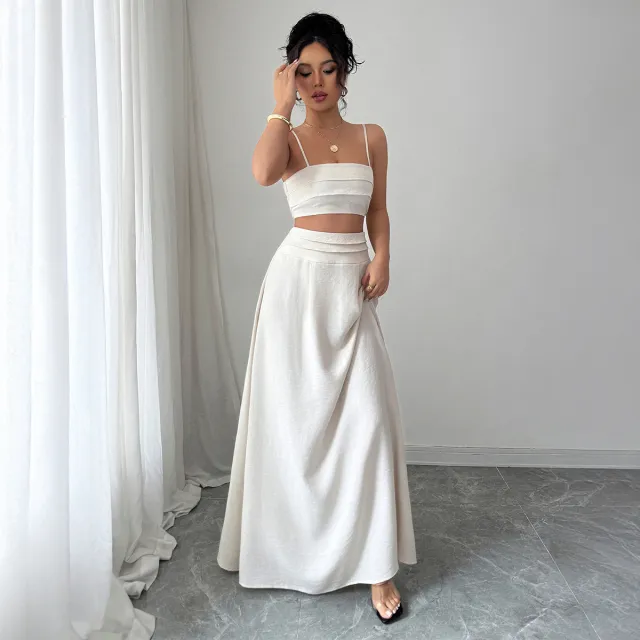 Elegant Camisole And Skirt Set Apricot - Shop at LoveMi