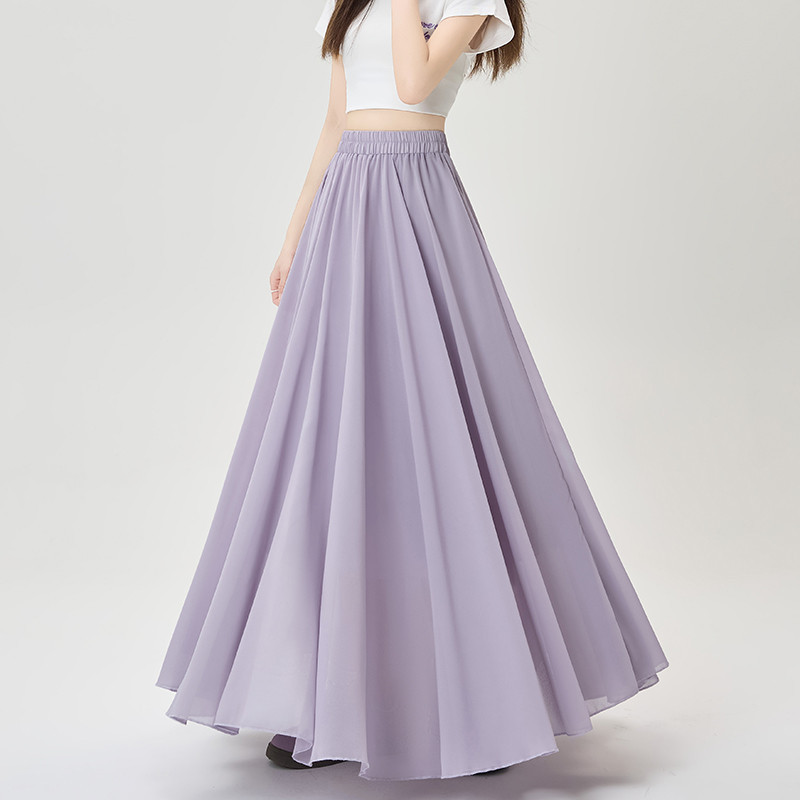 Summer Elastic High-waist Figure-flattering Draped A-line Maxi Skirt thumbnail 3