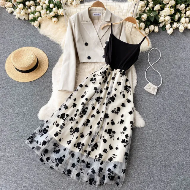 Short Suit Coat Women's Sling Dress Two piece Set White - Shop at LoveMi