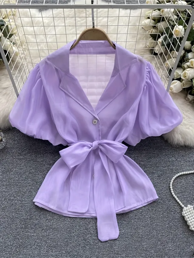 High end Versatile Waist cinching Top Purple - Shop at LoveMi