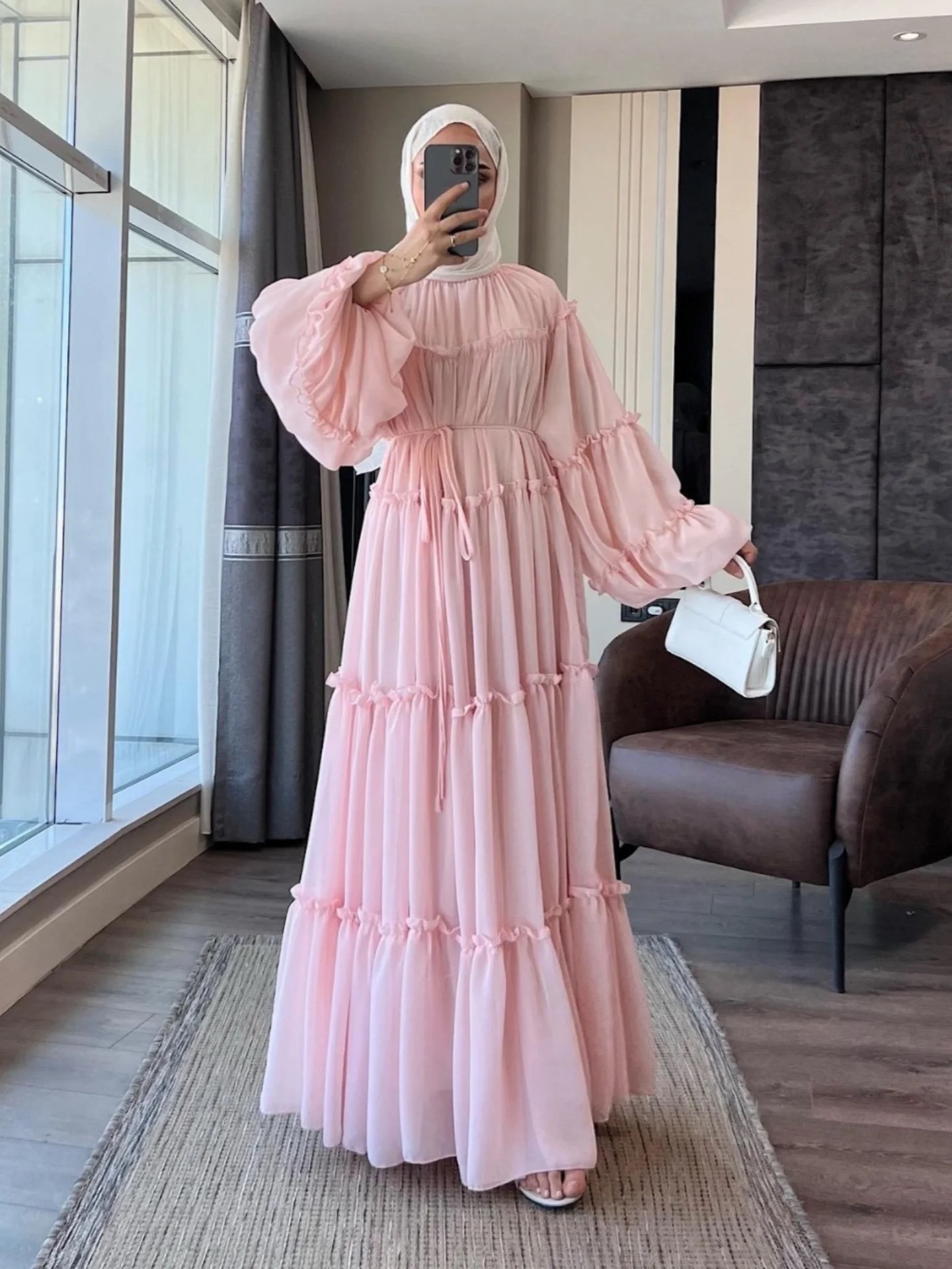 Lace-Trim Long-Sleeve Tiered Maxi Dress — product details and sizing image 9