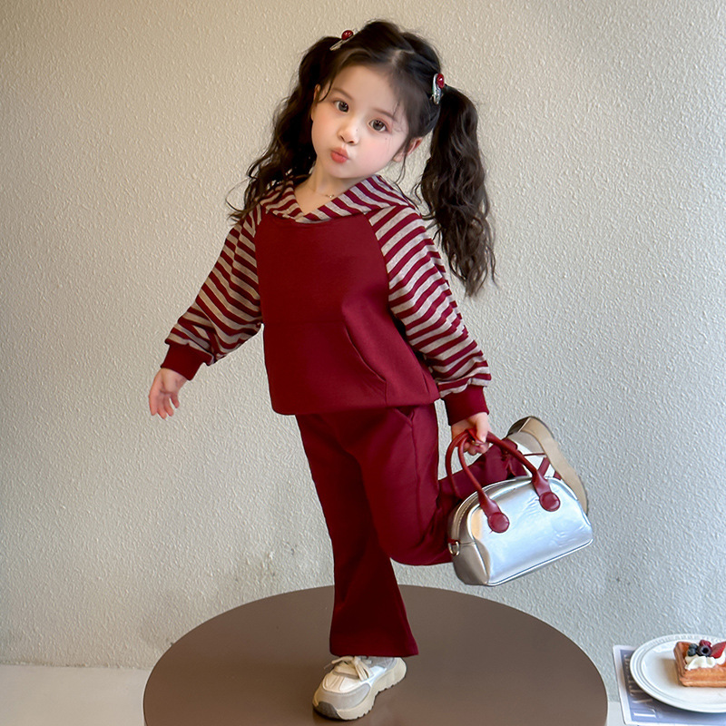 Chic Springfall Sweatshirt And Sporty Western-style Casual Set For Girls