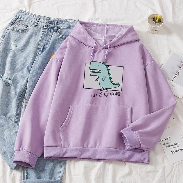European And American Printing Plus Velvet Dinosaur Soft Hoodie