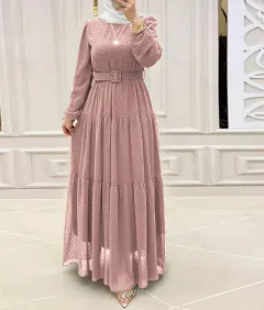 Women's Pure Colour Elegant Robe With Belt Dress - Lotus Root Starch - View 1