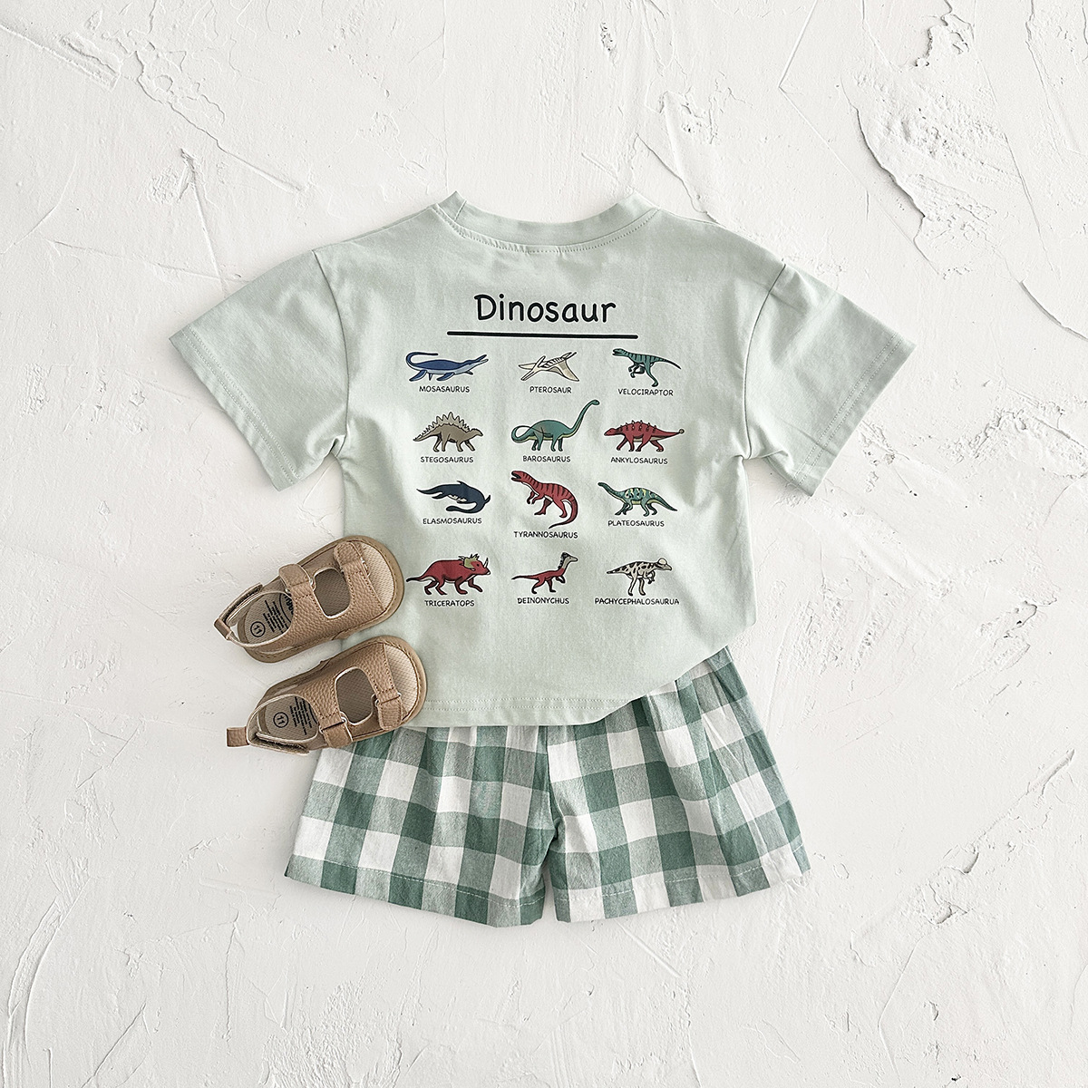Children's Pure Cotton Summer Dinosaur Print T-Shirt Set