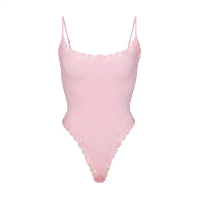 Strap Lace Base One piece Open Crotch Comfortable Cherry Blossom Powder M - Shop at LoveMi