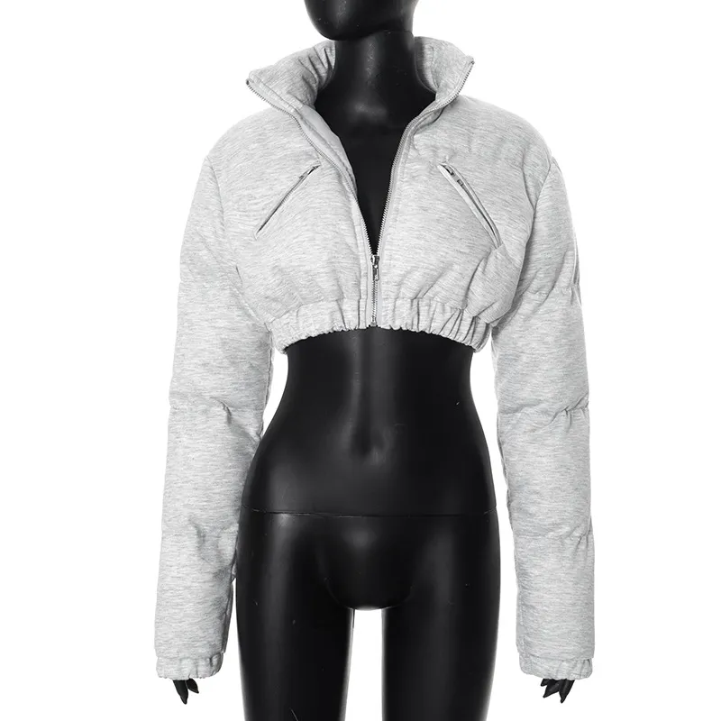 Short Cotton-padded Casual Jacket - Gray