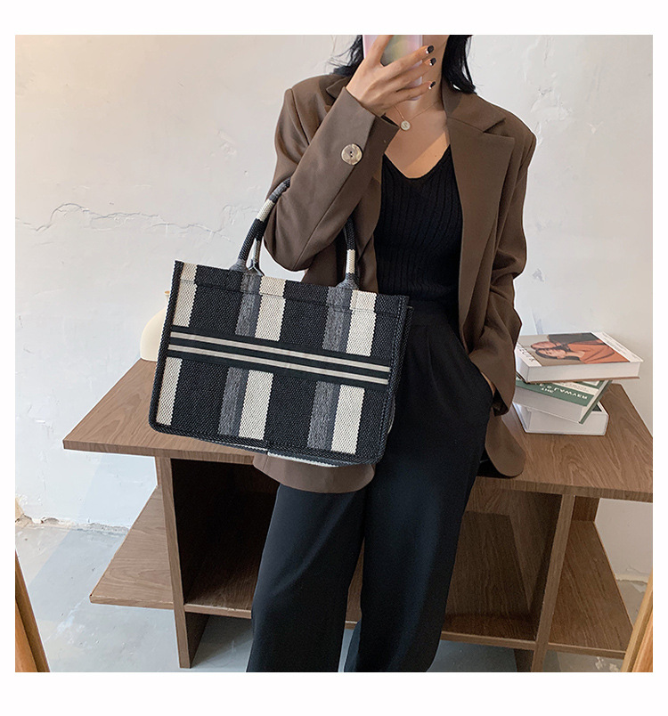 Title 5, New Fashion Plaid Large Capacity Canvas Tote Ba...