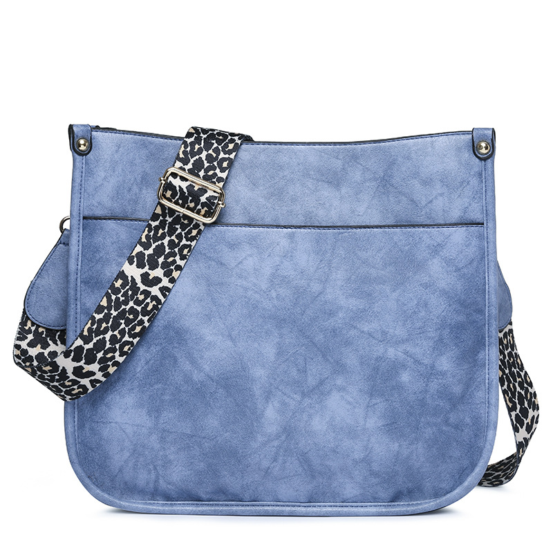 PU Leather Casual Shoulder Messenger Bag Leopard Print Shoulder Strap Tote Bag Large Capacity Minimalist Design Blue - Shop at LoveMi