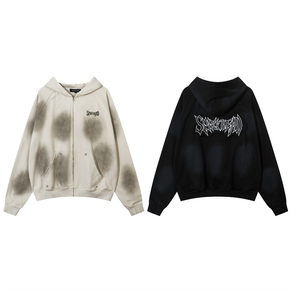 Spray Painting Dirty Hooded Coat For Men