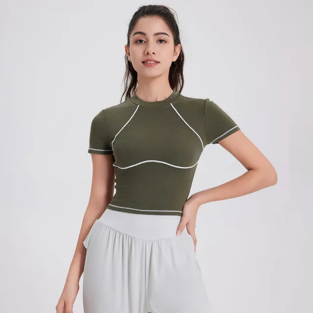 Breathable Quick drying Exercise Top Women's Short sleeved T shirt Cyan - Shop at LoveMi