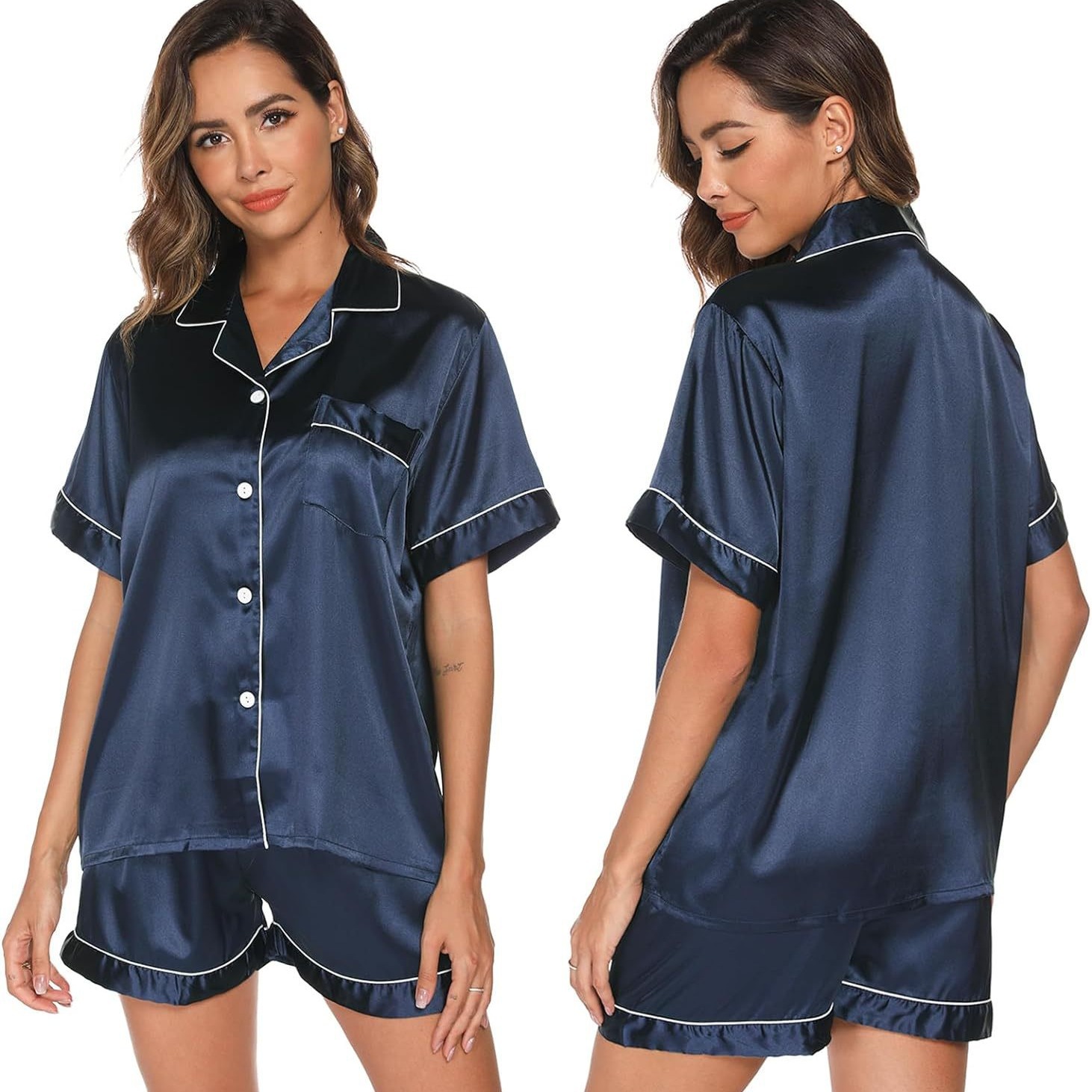 Ice Silk Women's Short Sleeve Satin Plus Size Pajamas