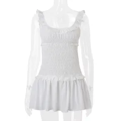 Sexy Pure Desire U Collar Wood Ear Solid Colour Dress - White - View 1