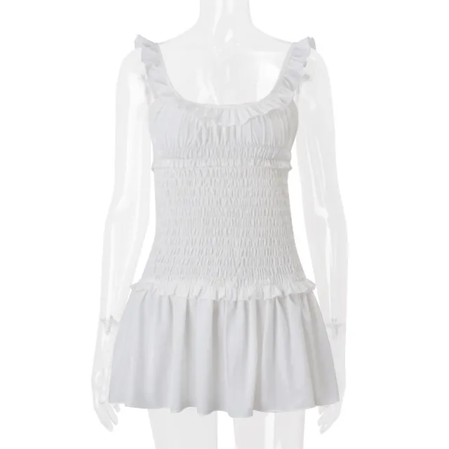 Sexy Pure Desire U Collar Wood Ear Solid Color Dress White - Shop at LoveMi