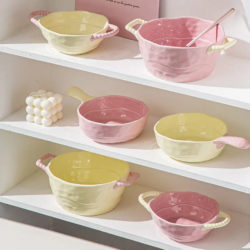 Double-Handle Soup Bowl Ceramic Household Handle Baking