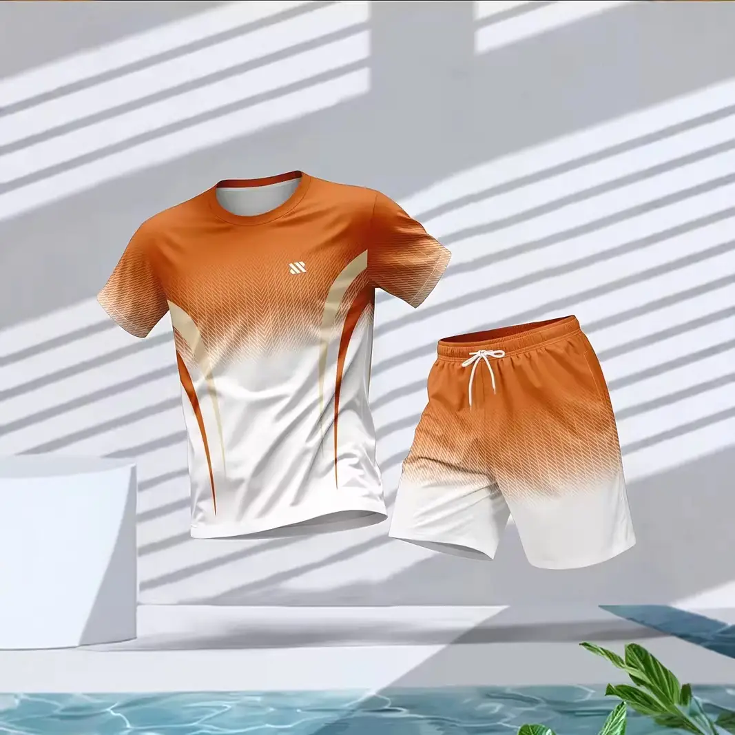 Mens Crew-neck Short-sleeve Top And Shorts Set