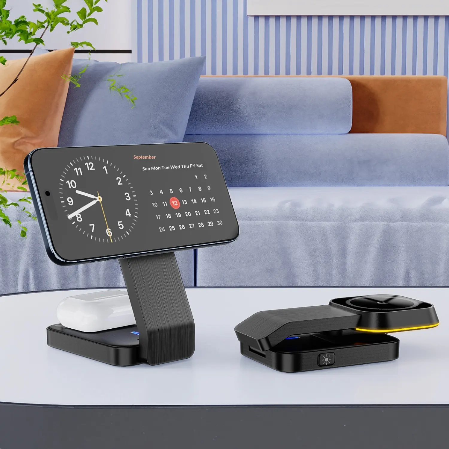 Foldable Magnetic Suction Three-in-One Wireless Charger