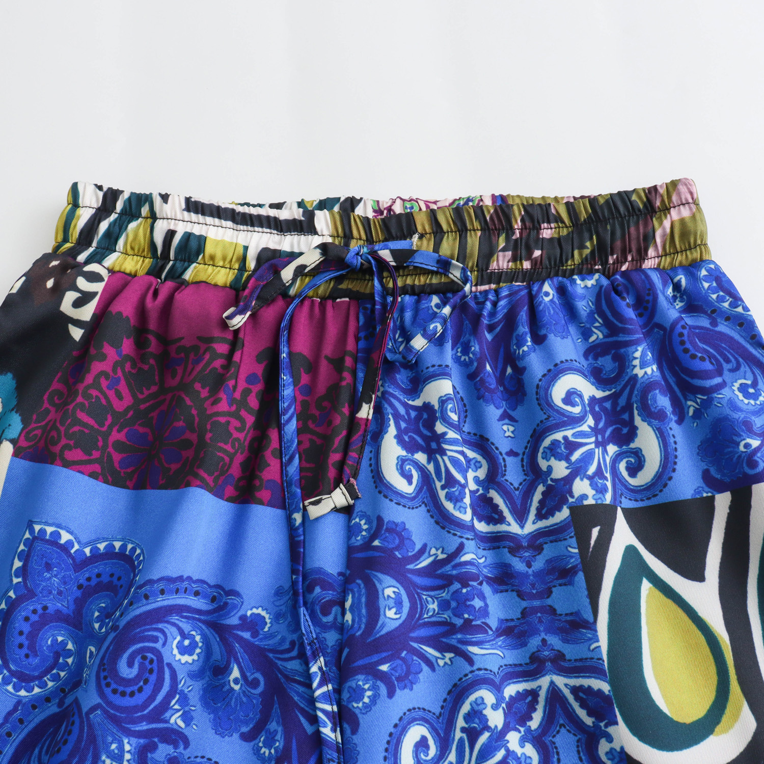 Women's Summer Color Matching Printed Bow Tie Shirt Straight Trousers Suit