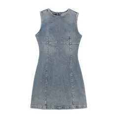 Spring Women's Fashion Slim-fitting Simple Denim Dress - Blue - View 1