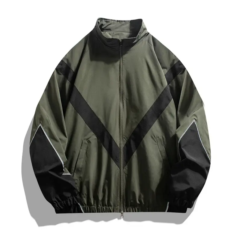 Reflective Patchwork Stand-up Collar Zipper Jacket Casual Jacket