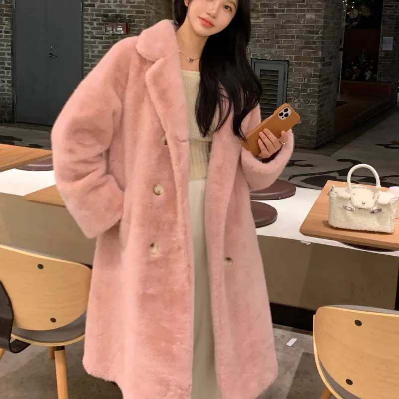Slimming High-end Temperament Popular Long Coat - Pink Conventional Style