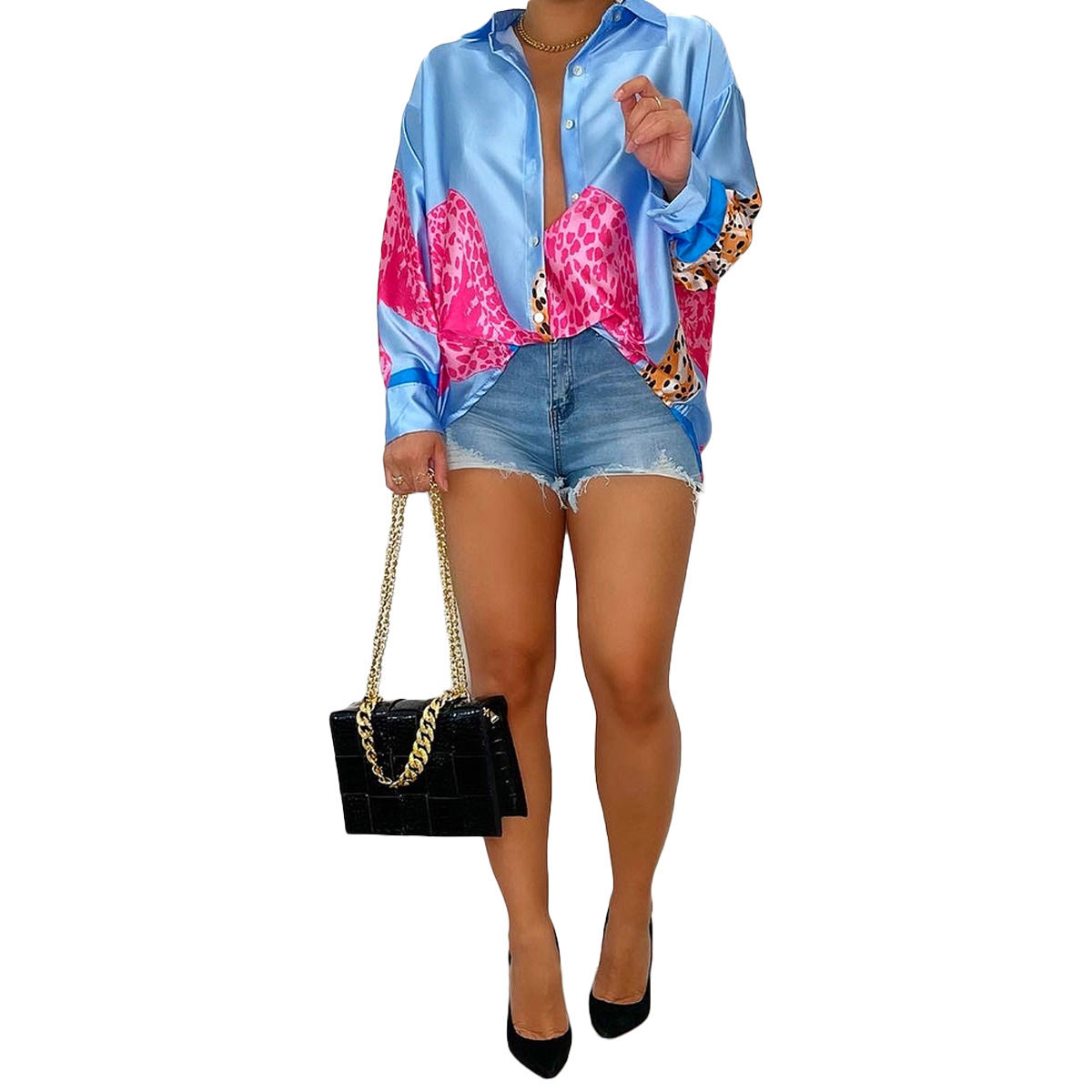 Spring And Summer Leopard Positioning Burning Button Shirt Dress Leopard - Shop at LoveMi