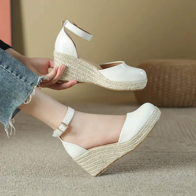 Hemp Rope Wedge Women's Shoes Elastic Band White - Shop at LoveMi