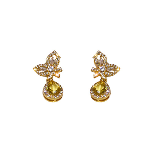 Silver Needle Zircon Butterfly Earrings Minimalistic Water Drops Fashion