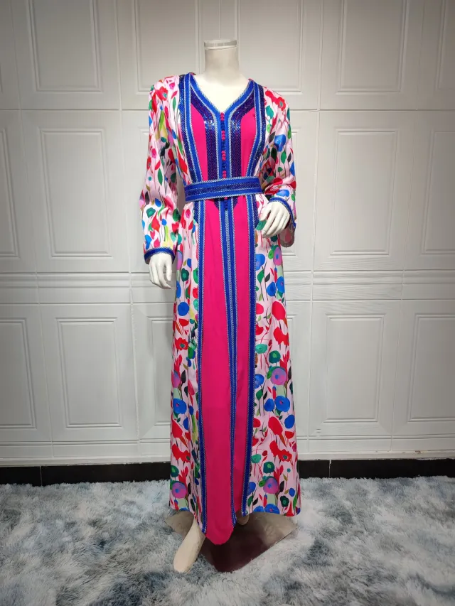 Middle East Arab Robe Dress Set Dress Delivery Belt Blue And Pink - Shop at LoveMi