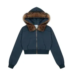 Autumn New American Retro Hooded Sweater Cardigan - Blue - View 1