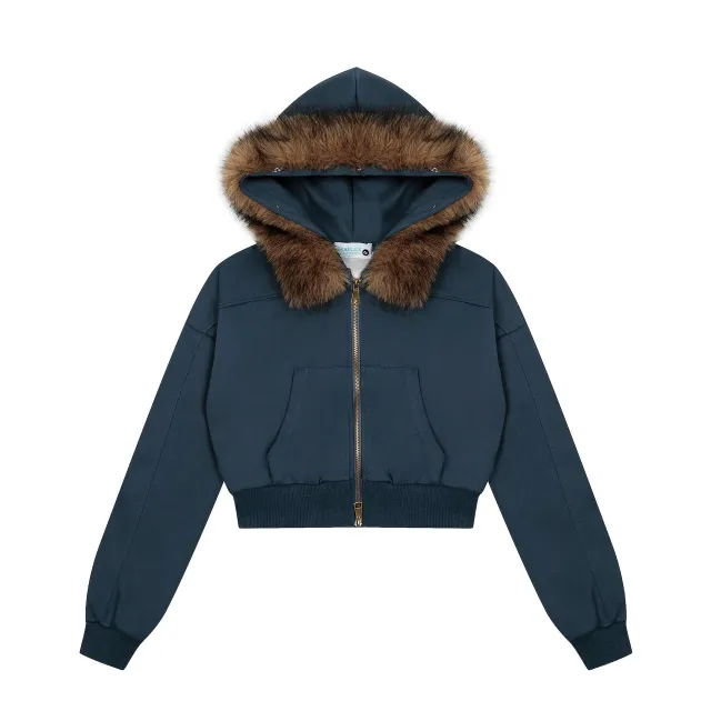 Autumn New American Retro Hooded Sweater Cardigan Blue - Shop at LoveMi
