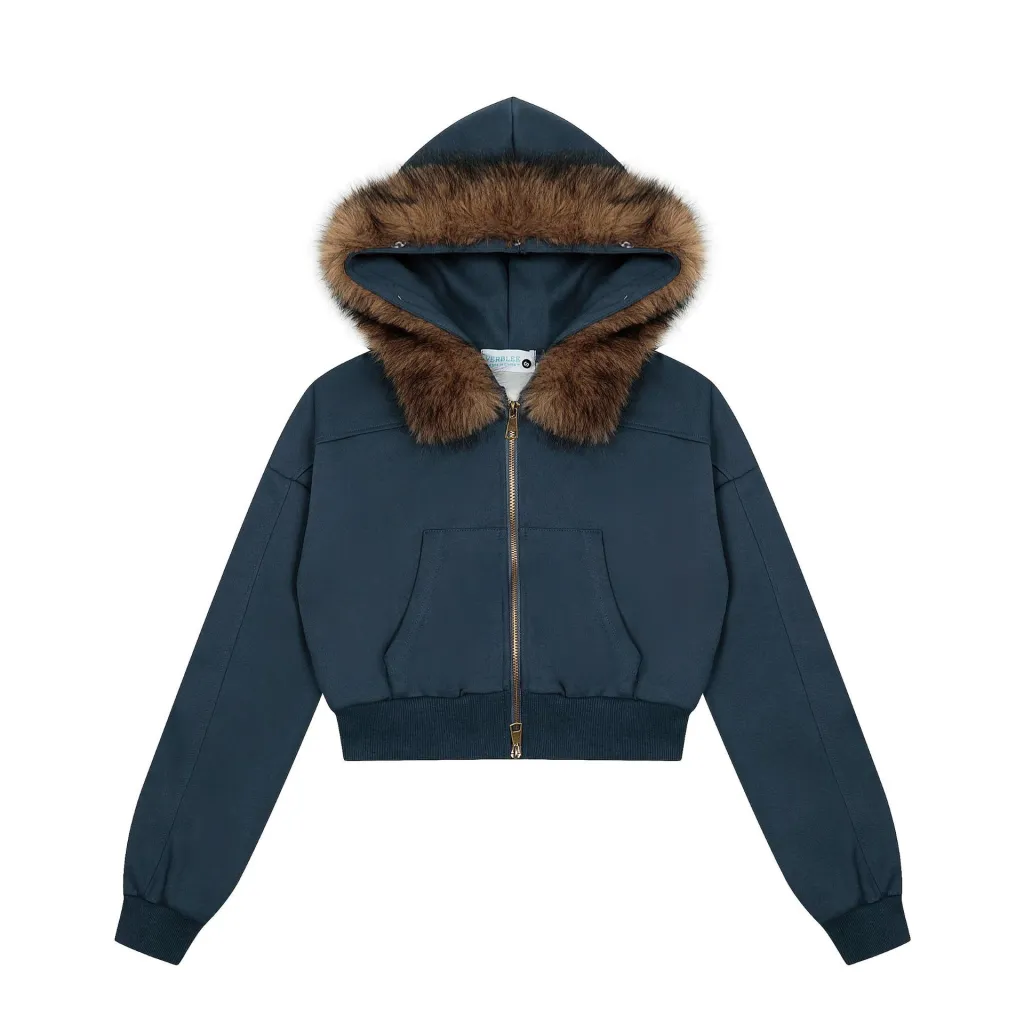 Autumn New American Retro Hooded Sweater Cardigan - Blue