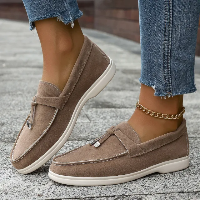 Casual One Pedal Loafer Tassel Shallow Mouth Loafers For Women Apricot - Shop at LoveMi