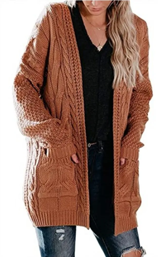 Women's Mid length Twist Pocket Knitted Cardigan Sweater Caramel Xl - Shop at LoveMi