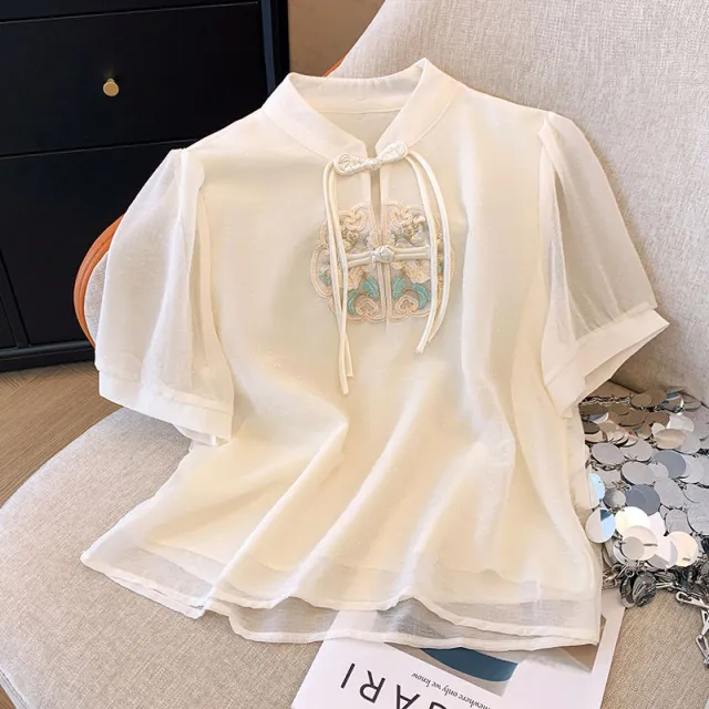 Women's Embroidered Chiffon Shirt Summer Apricot - Shop at LoveMi