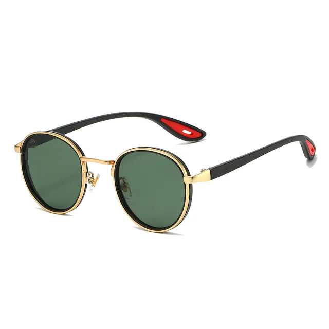 Men's Fashion Metal Sunglasses Round Frame Gold Frame Green Piece - Shop at LoveMi