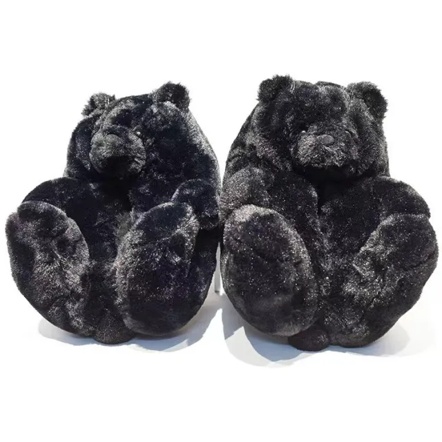 Indoor Cartoon Extra Thick Non slip Animal Cotton Slippers Black - Shop at LoveMi