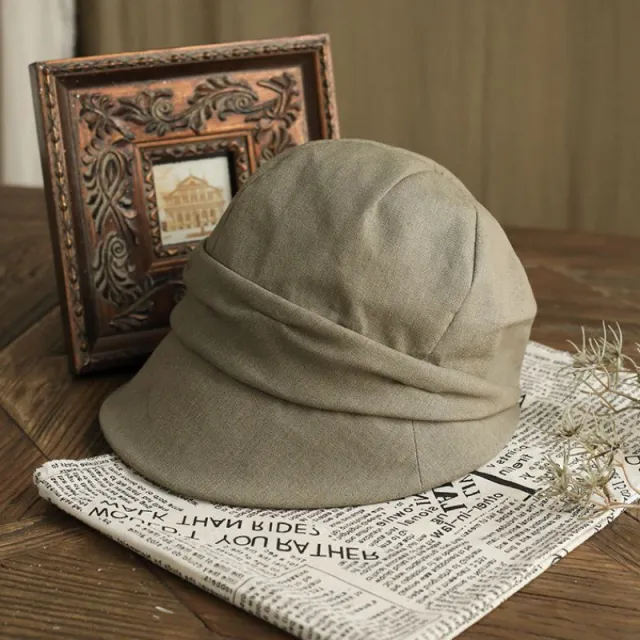 Artistic Casual Peaked Beret Cap Vintage Crumpled Bucket Hat Linen Green - Shop at LoveMi