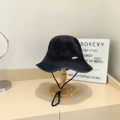 Japanese Style New Denim Small Iron Mark Bucket Hat Makes Face Look Smaller - Black - View 1