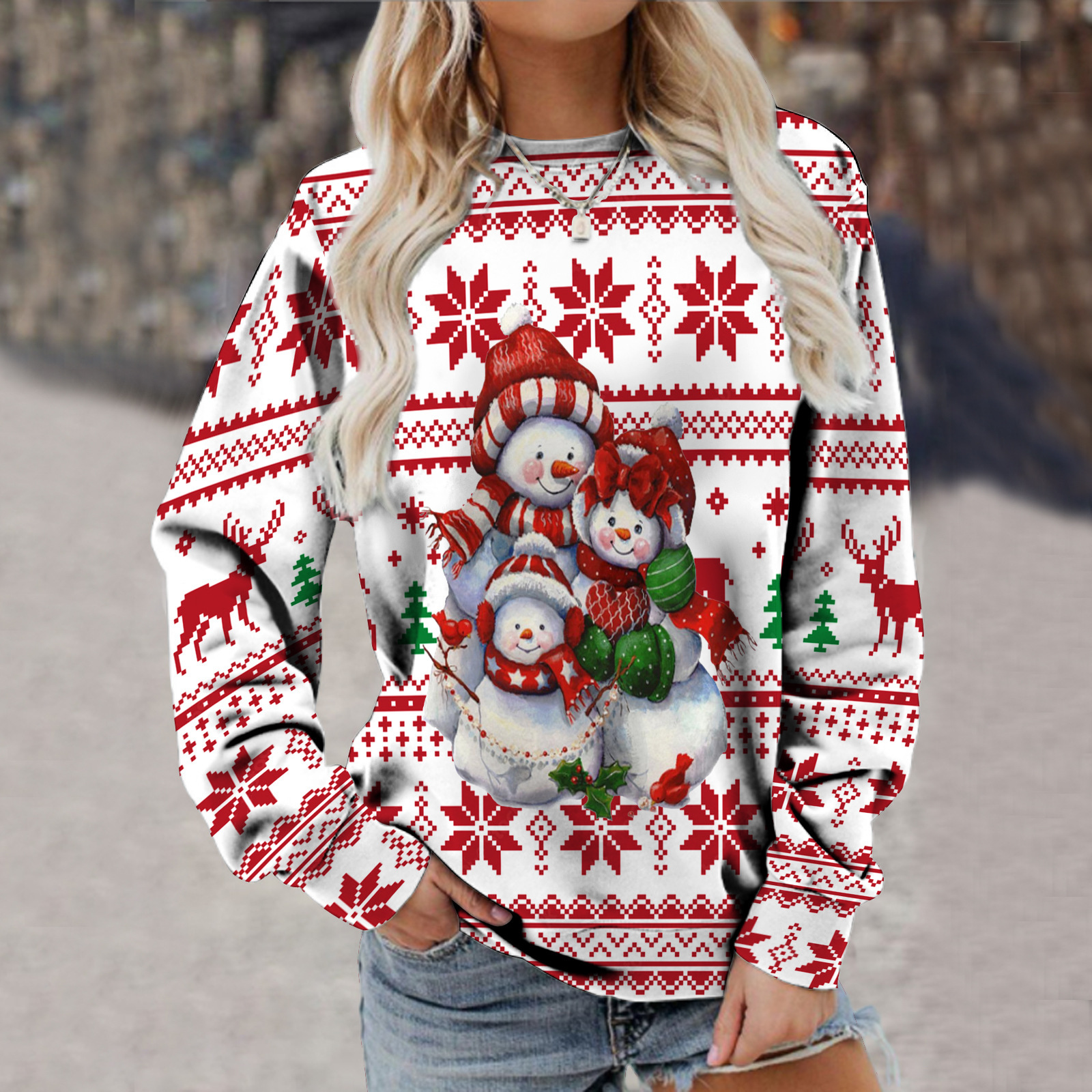 Women's Fashion Long Sleeve Printed Sweater Adh1K221511P 4Xl - Shop at LoveMi