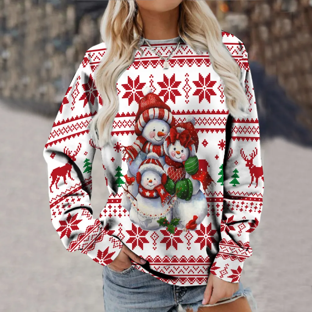 Women's Fashion Long Sleeve Printed Sweater - Adh1K221511P-4Xl