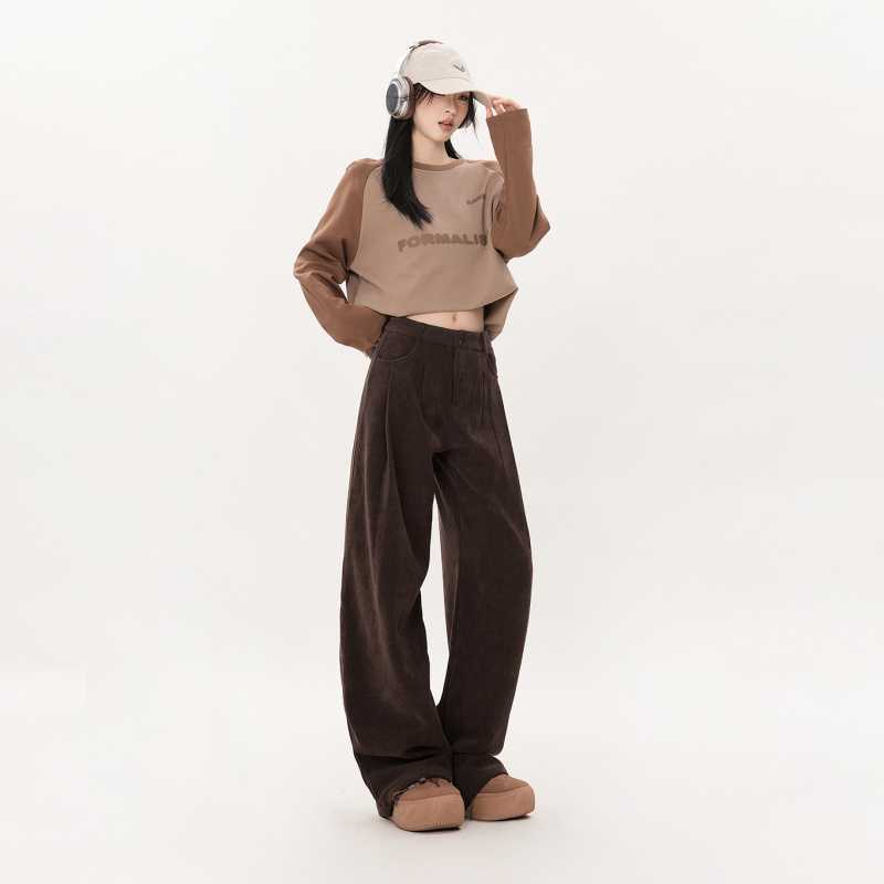 Autumn And Winter College Style Straight-leg Pants Corduroy Wide-leg Pants
